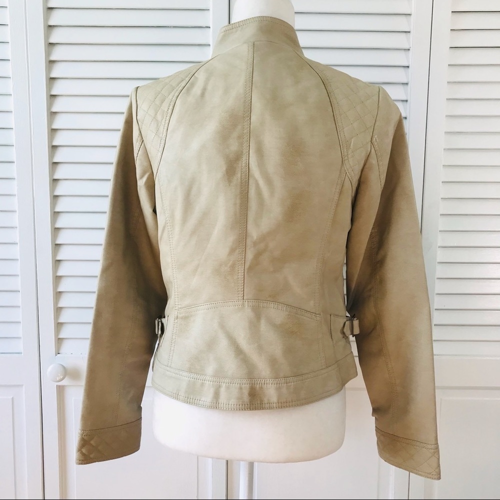 GIACCCA Tan Faux Leather Distressed Jacket Size S - Picture 6 of 9